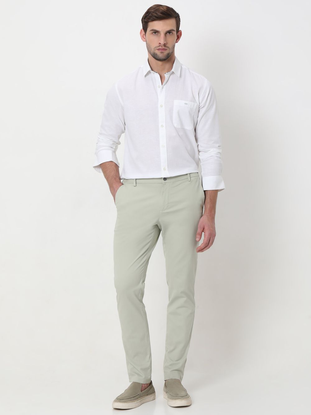 White Cotton Linen Plain Shirt