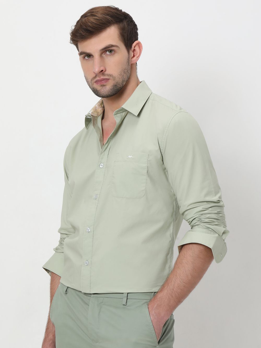 Light Green Tactical Poplin Plain Shirt