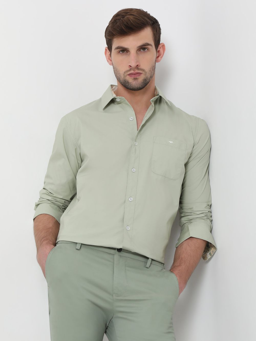 Light Green Tactical Poplin Plain Shirt