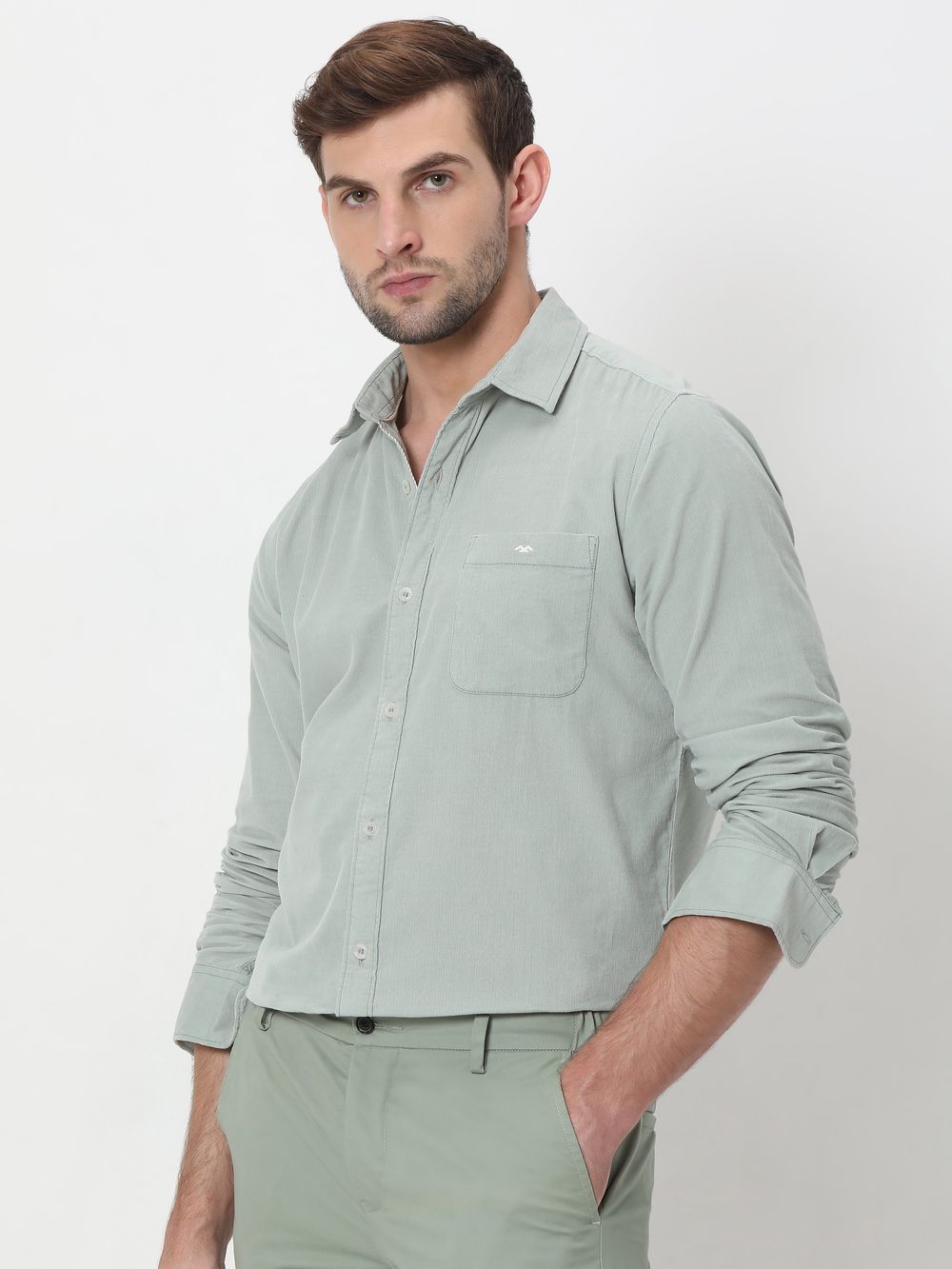 Light Green Corduroy Plain Shirt