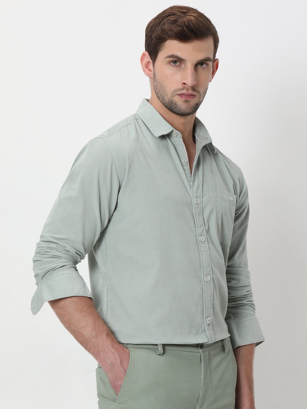 Light Green Corduroy Plain Shirt