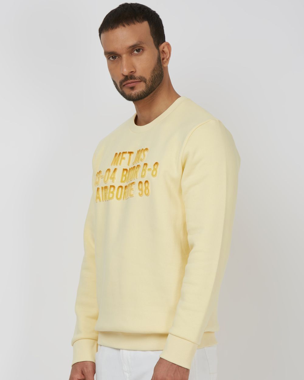 Light Yellow Slim Fit Sweatshirt