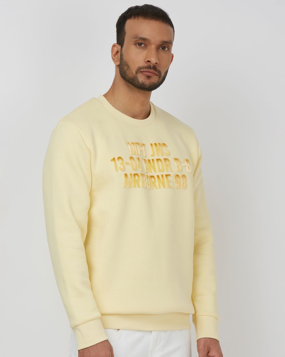 Light Yellow Slim Fit Sweatshirt