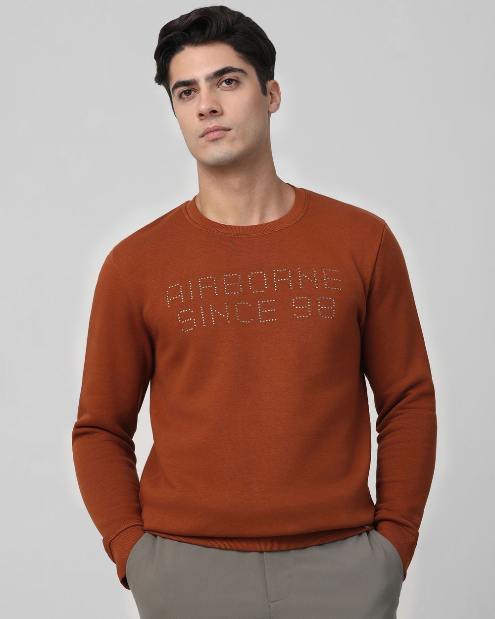Brown Studded Print Slim Fit Sweatshirt