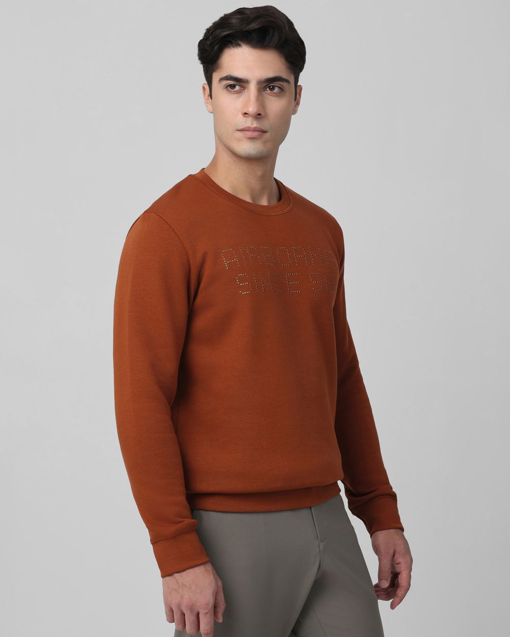 Brown Studded Print Slim Fit Sweatshirt
