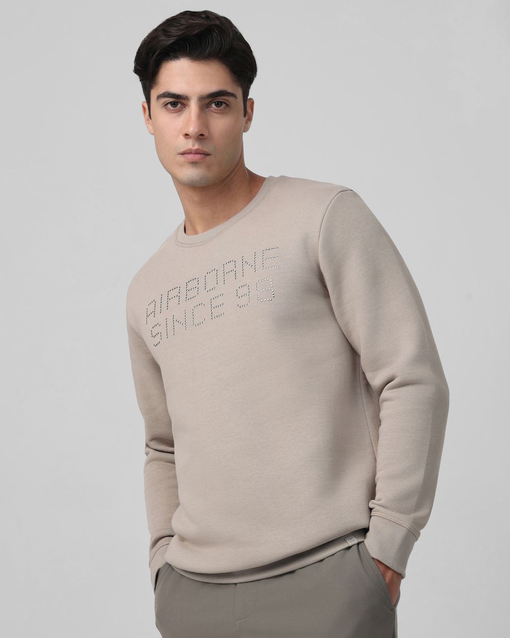 Grey Studded Print Slim Fit Sweatshirt