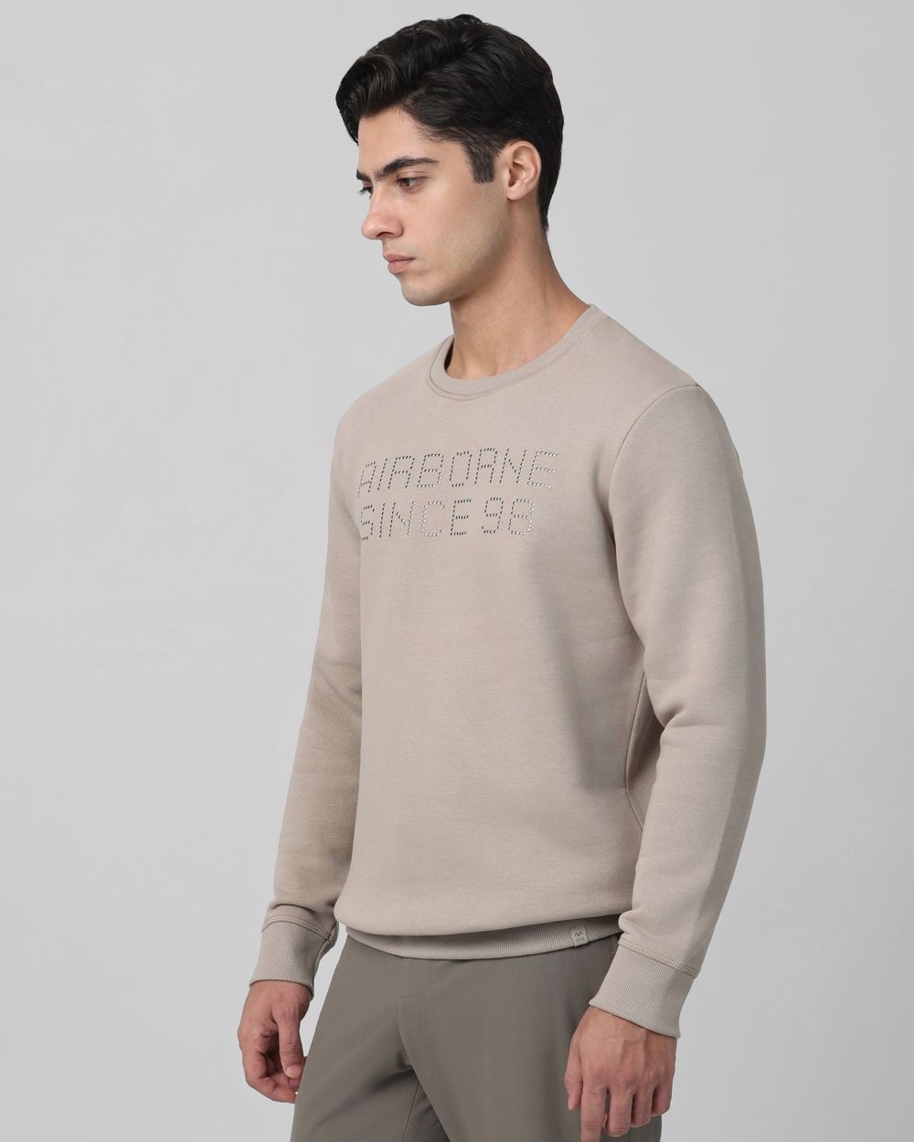 Grey Studded Print Slim Fit Sweatshirt