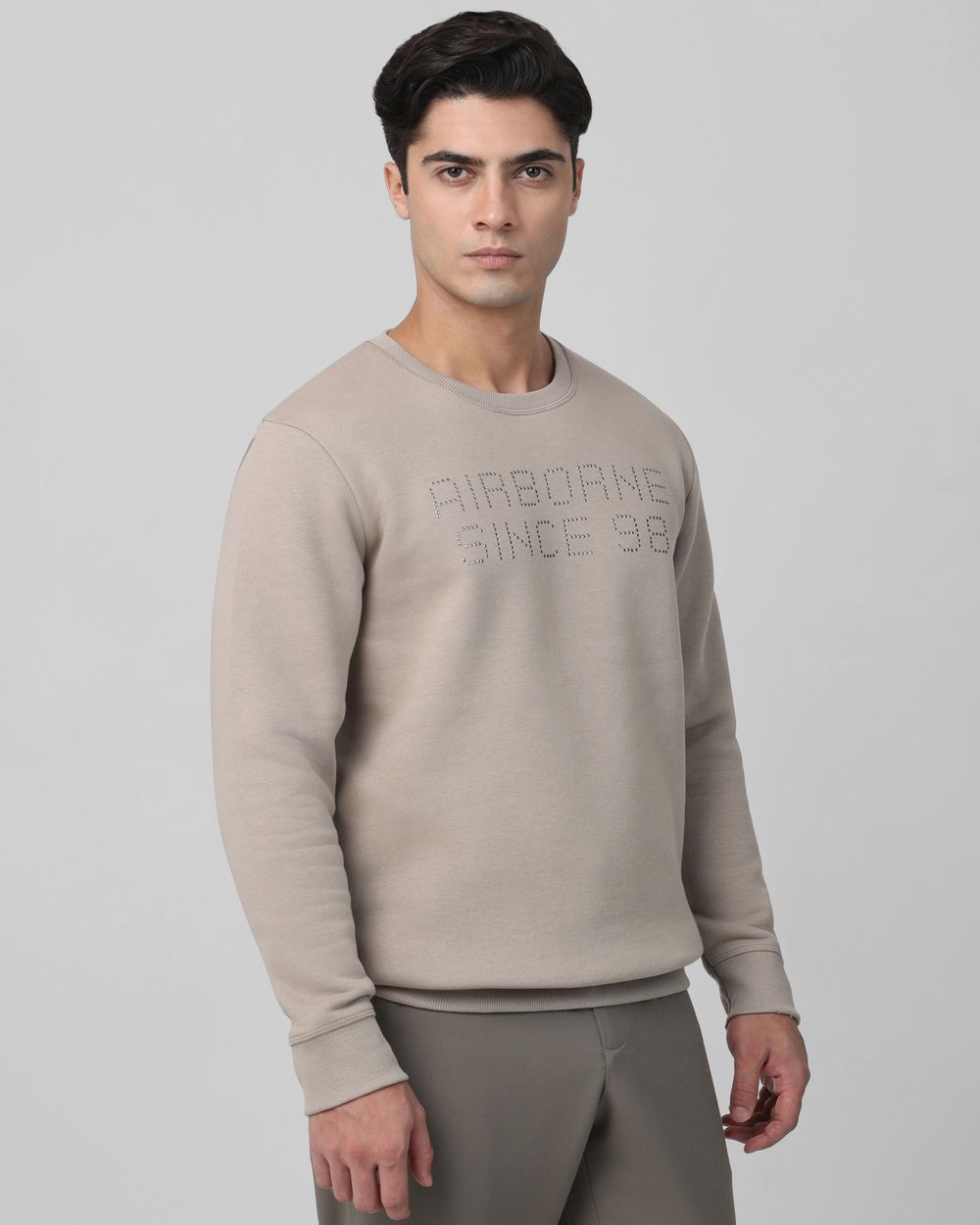 Grey Studded Print Slim Fit Sweatshirt