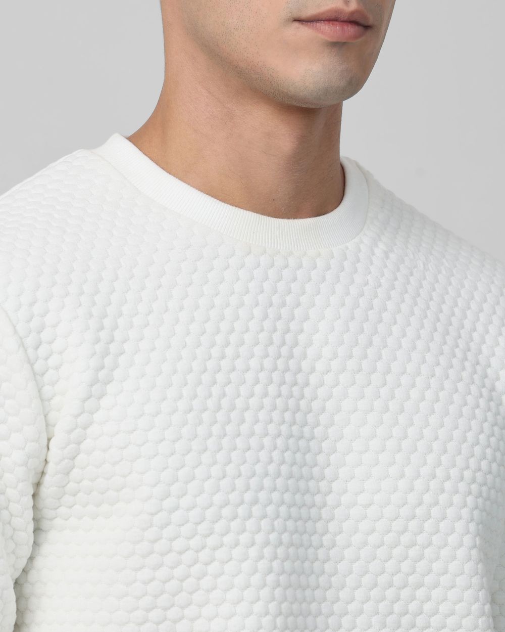 White Textured Slim Fit Sweatshirt