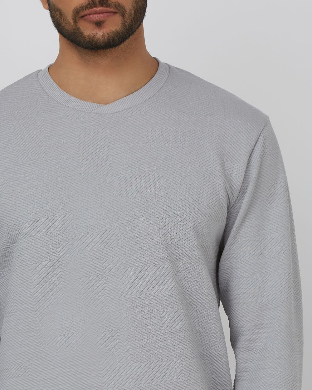 Light Grey Textured Plain Slim Fit T-Shirt