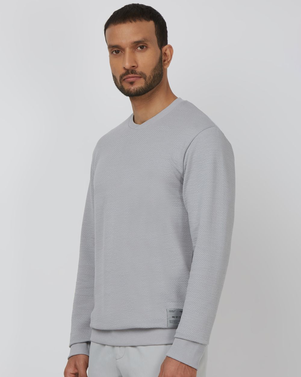 Light Grey Textured Plain Slim Fit T-Shirt