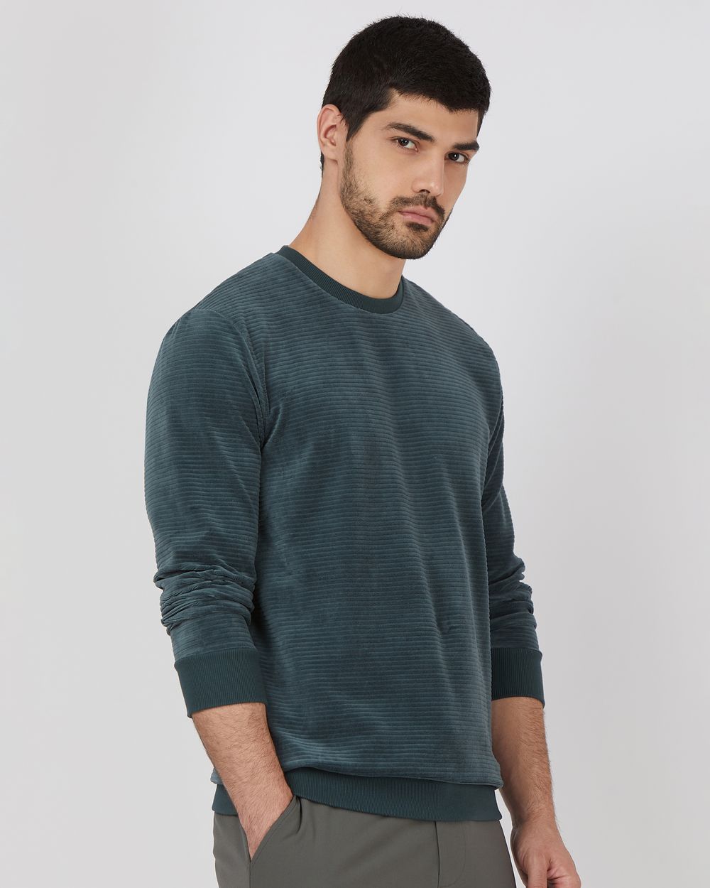 Green Velvet Slim Fit Sweatshirt