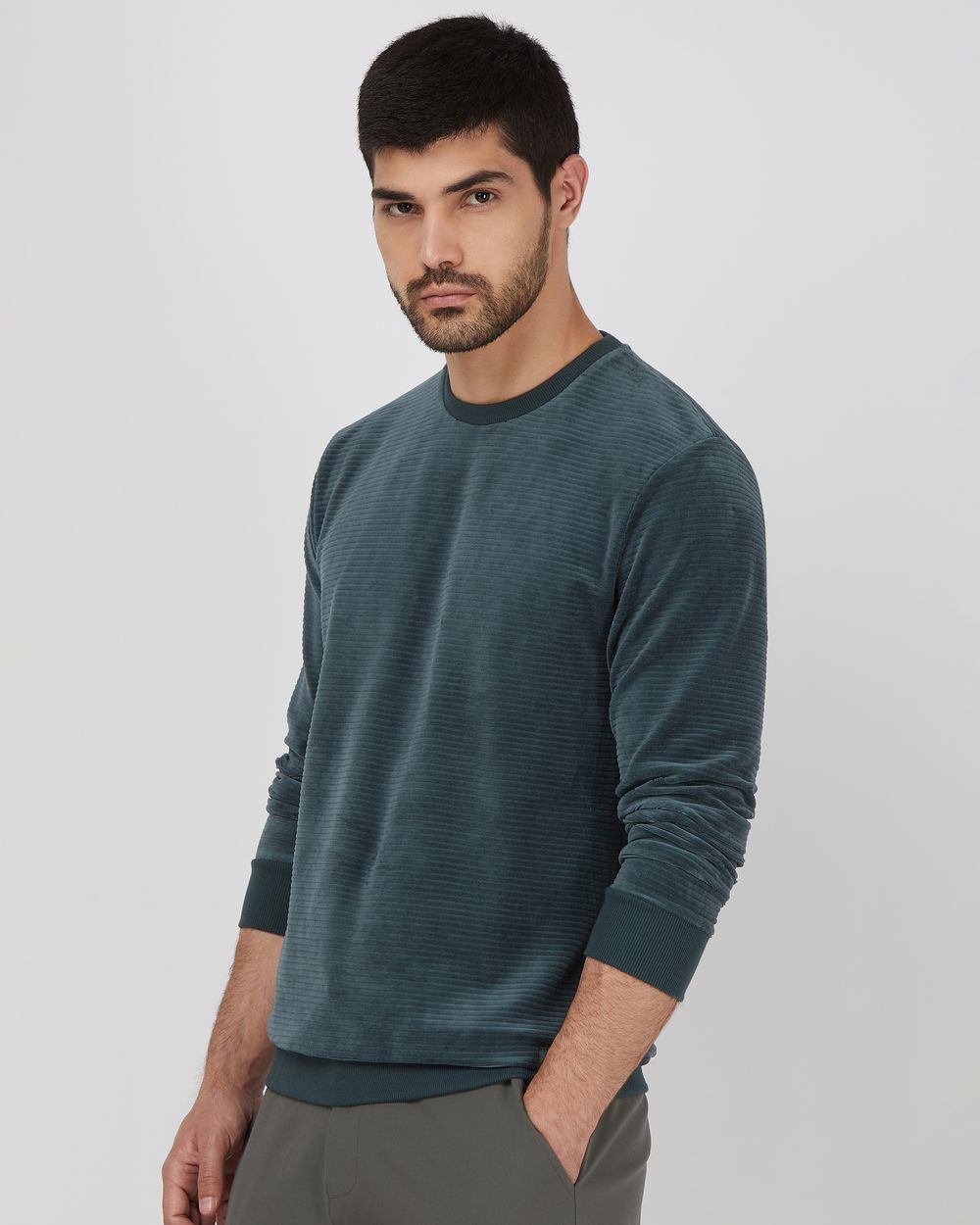 Green Velvet Slim Fit Sweatshirt