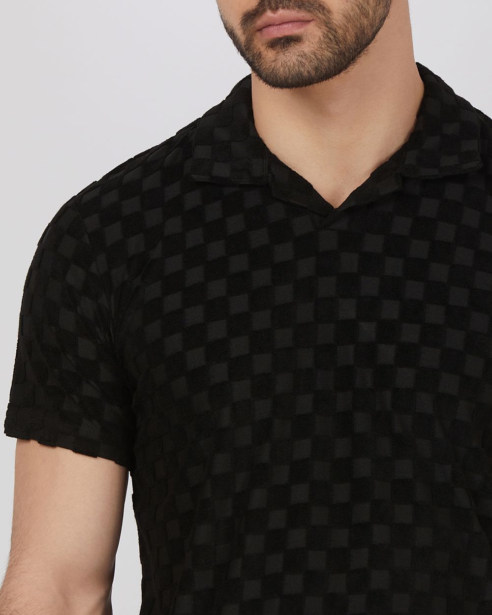 Black Terry-Towel Jacquard Slim Fit Jacquard Polo