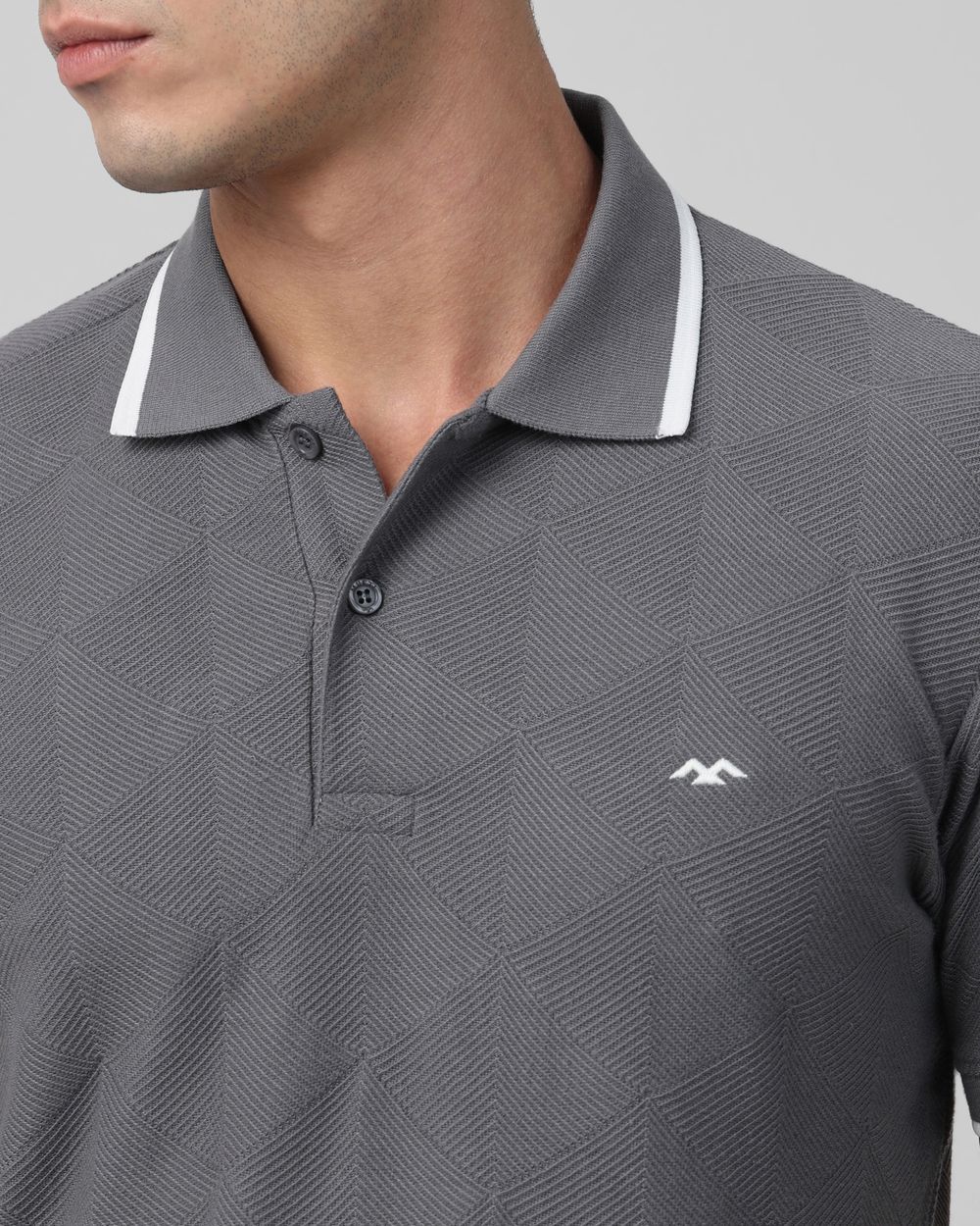 Grey Textured Plain Half Sleeve Casual T-Shirt