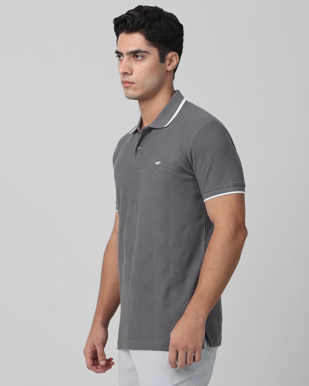 Grey Textured Plain Half Sleeve Casual T-Shirt