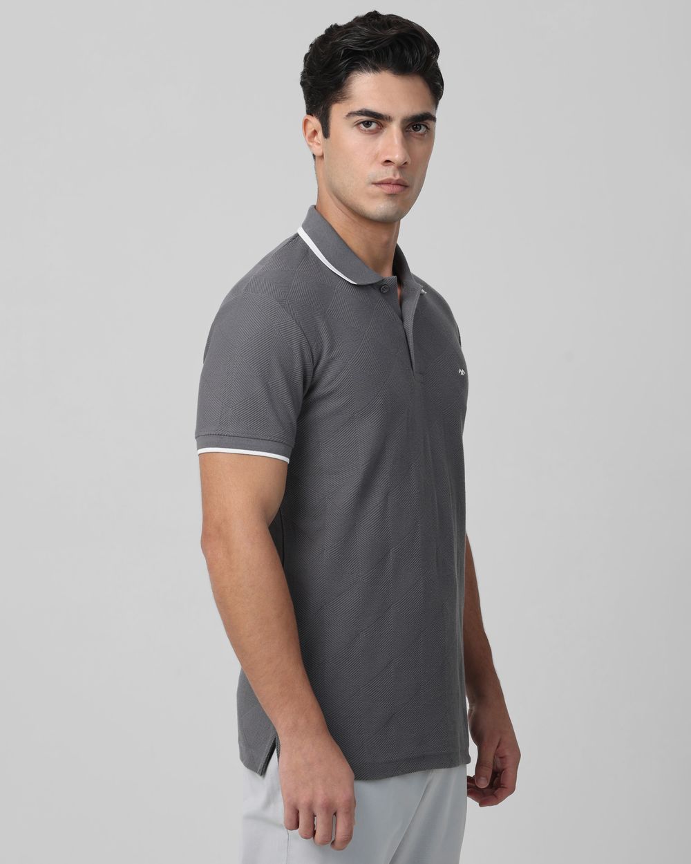 Grey Textured Plain Half Sleeve Casual T-Shirt