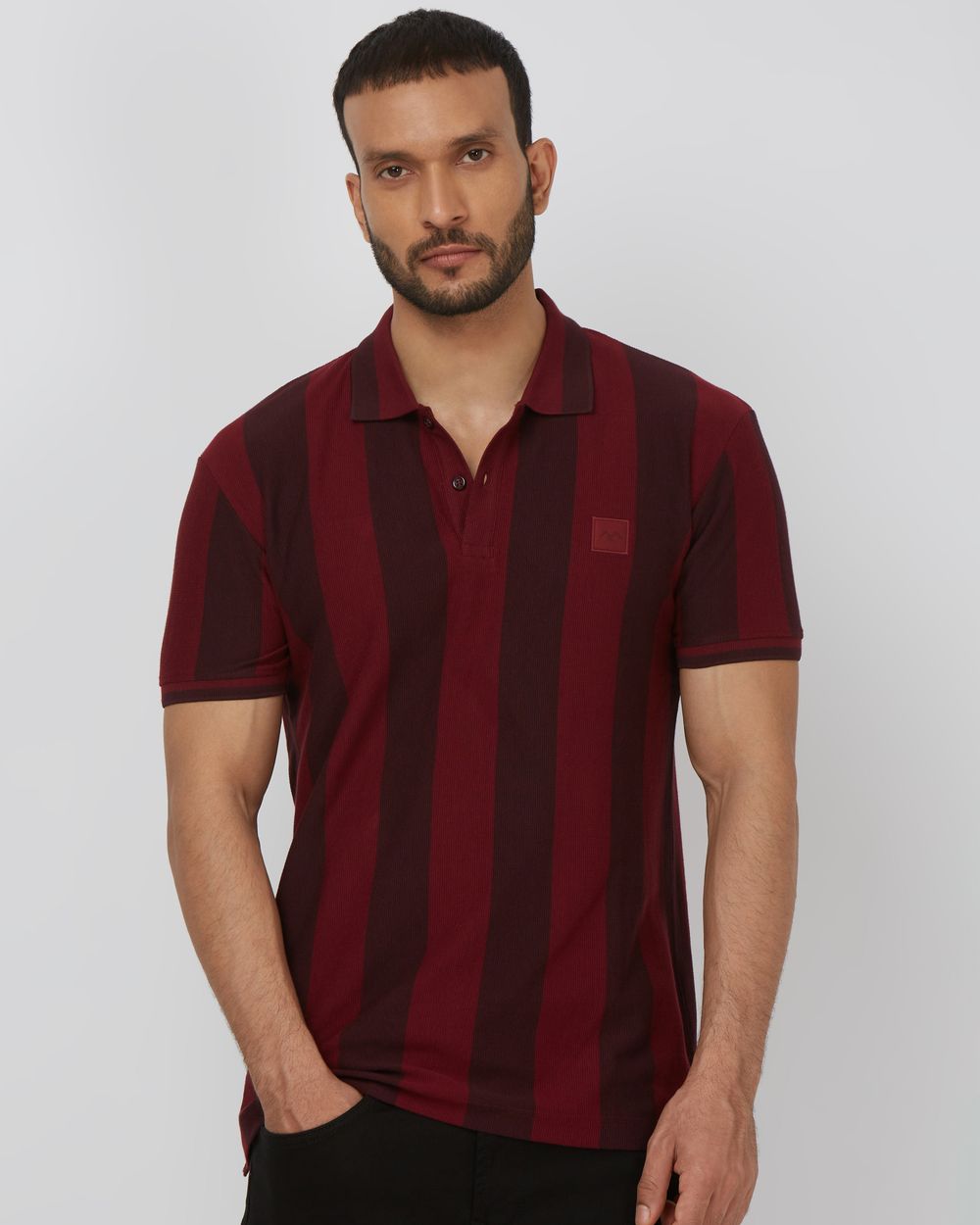 Maroon Wide Stripe Slim Fit T-Shirt