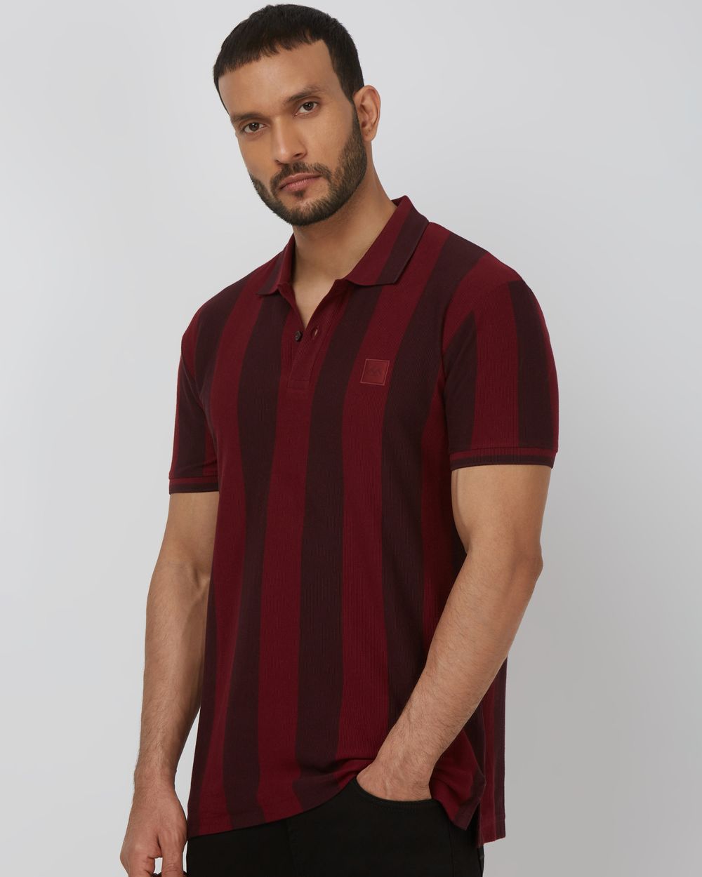 Maroon Wide Stripe Slim Fit T-Shirt
