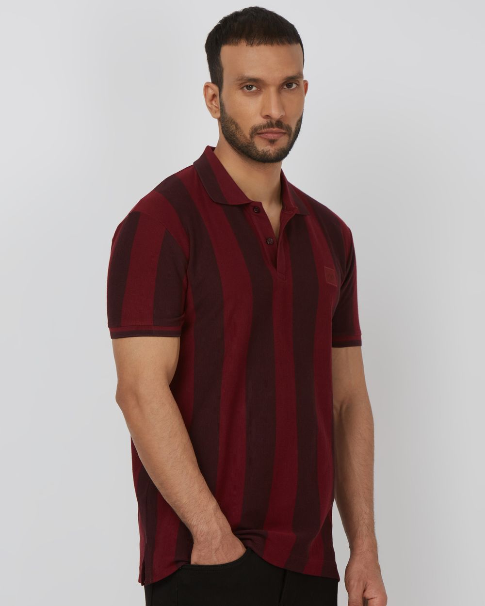 Maroon Wide Stripe Slim Fit T-Shirt