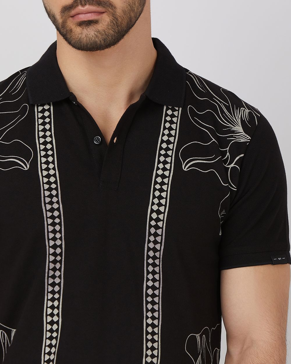 Black Border Print Slim Fit Pique Polo