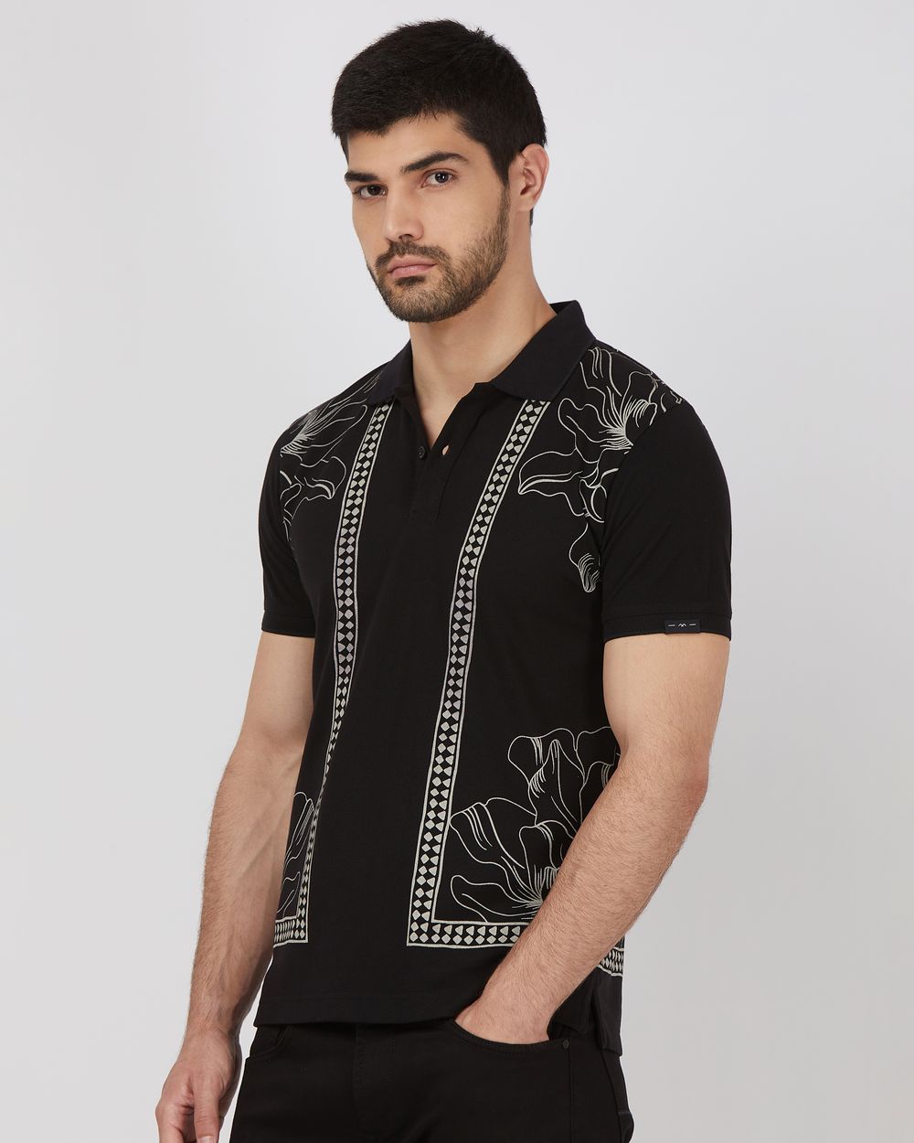 Black Border Print Slim Fit Pique Polo