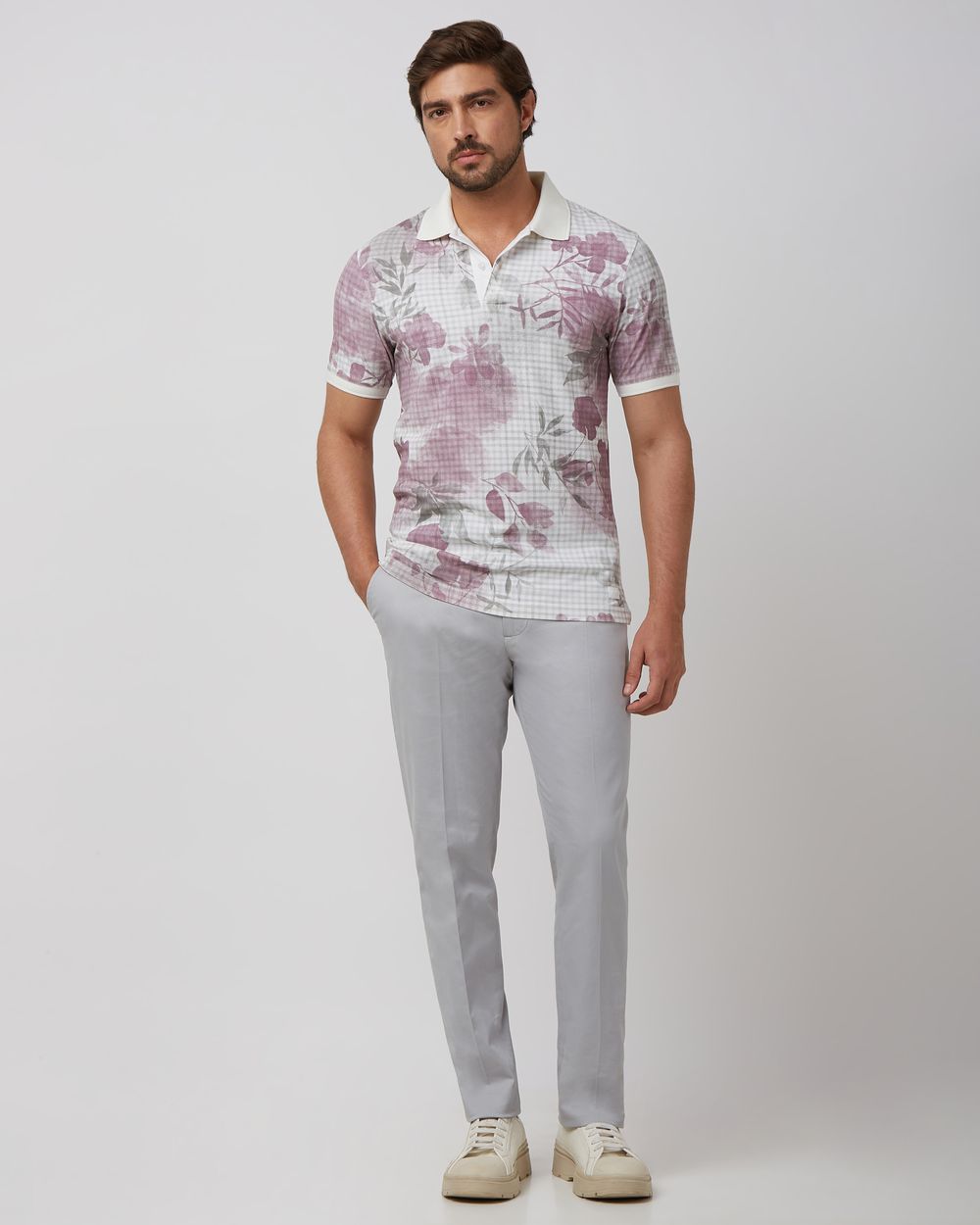 Pink floral polo clearance