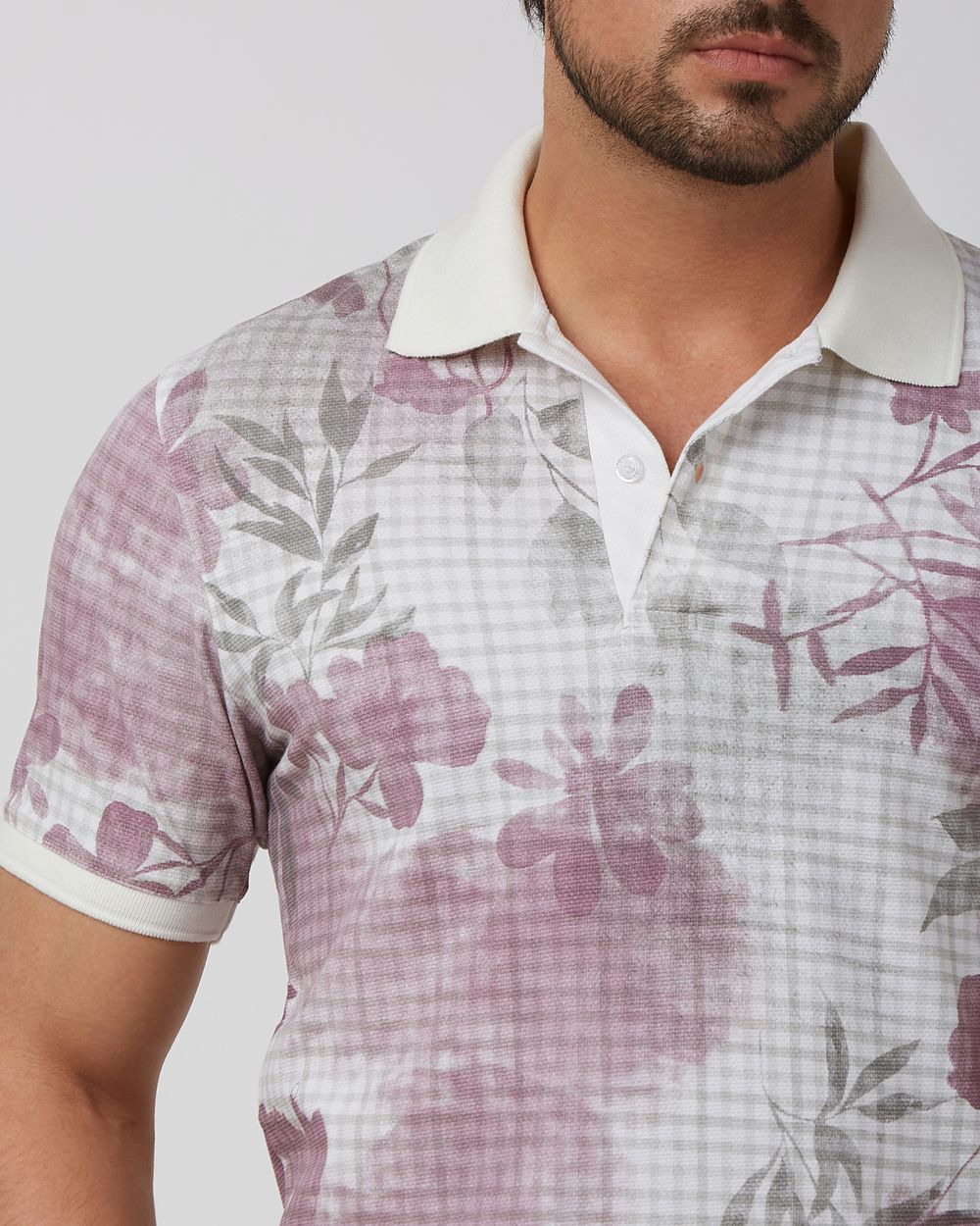 Pink Floral Print Slim Fit Polo
