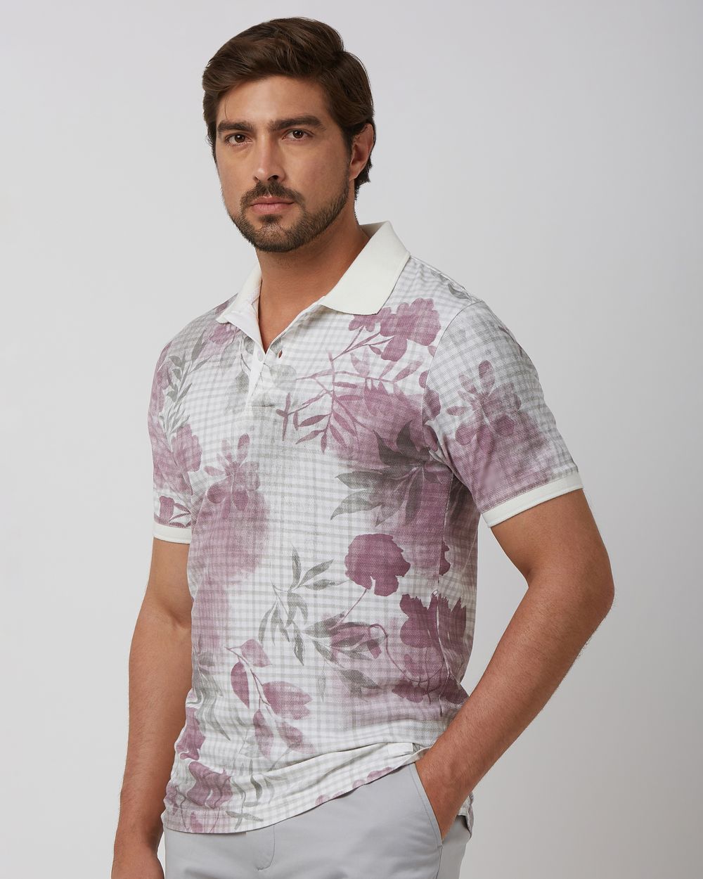 Pink Floral Print Slim Fit Polo