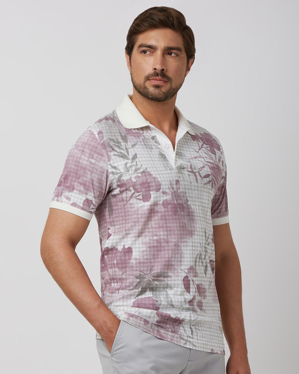 Pink Floral Print Slim Fit Polo