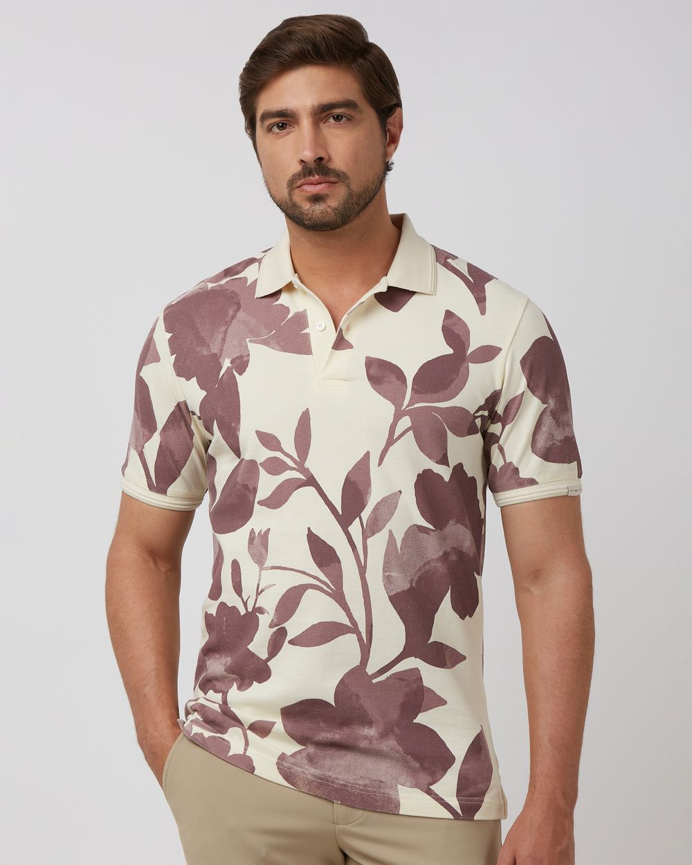 Off White Floral Print Slim Fit Polo