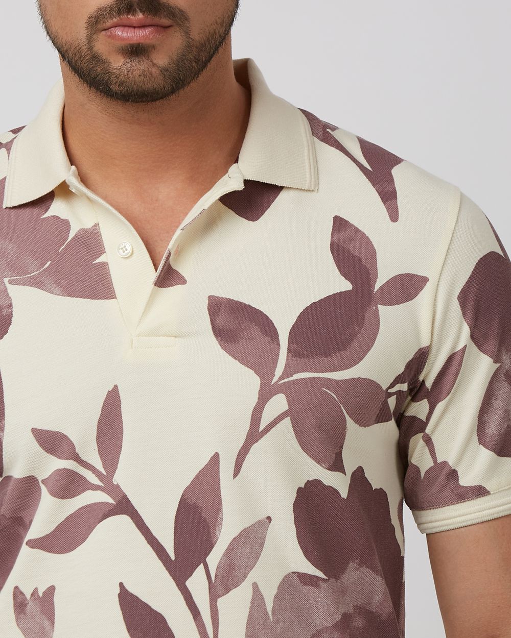 Off White Floral Print Slim Fit Polo