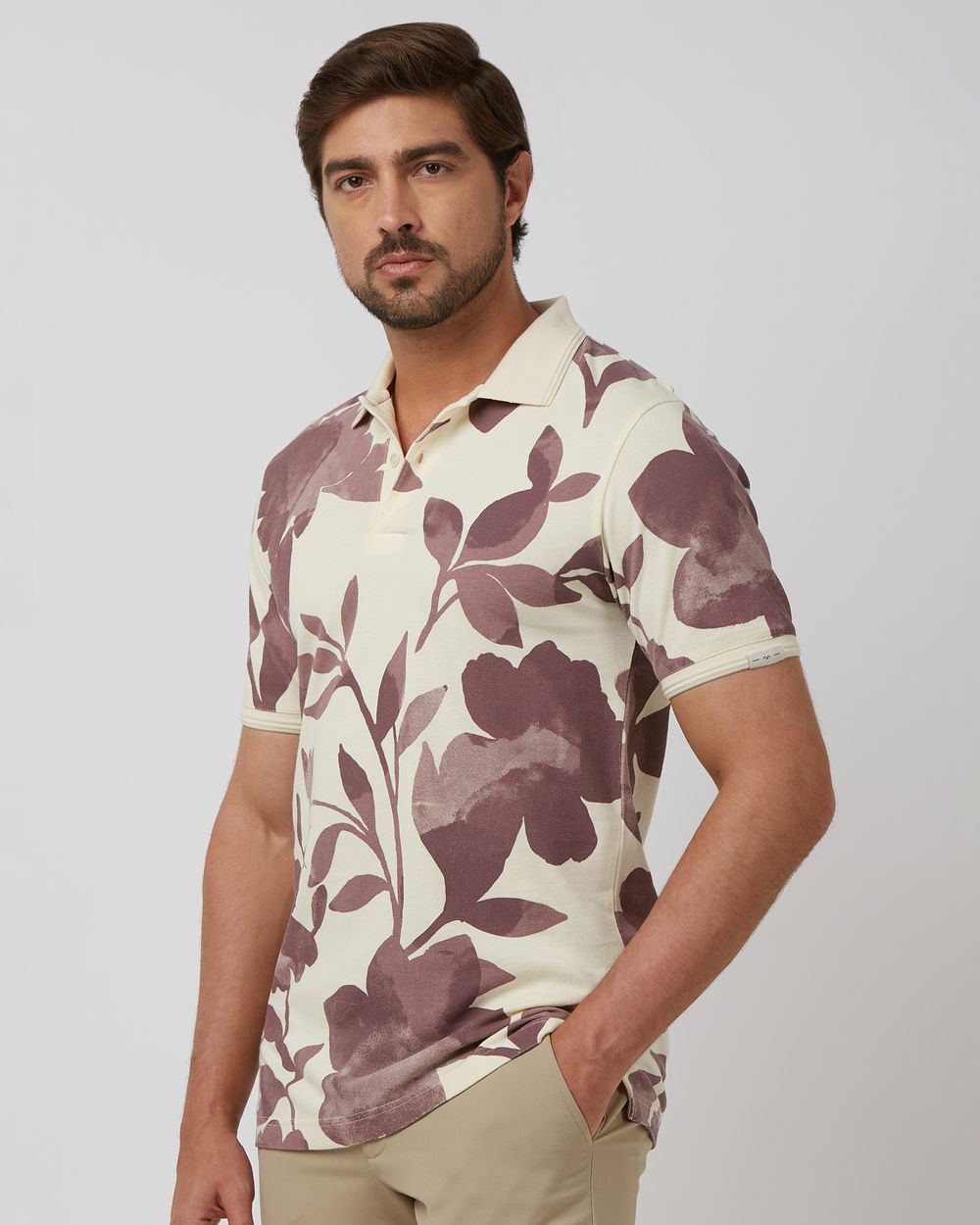 Off White Floral Print Slim Fit Polo