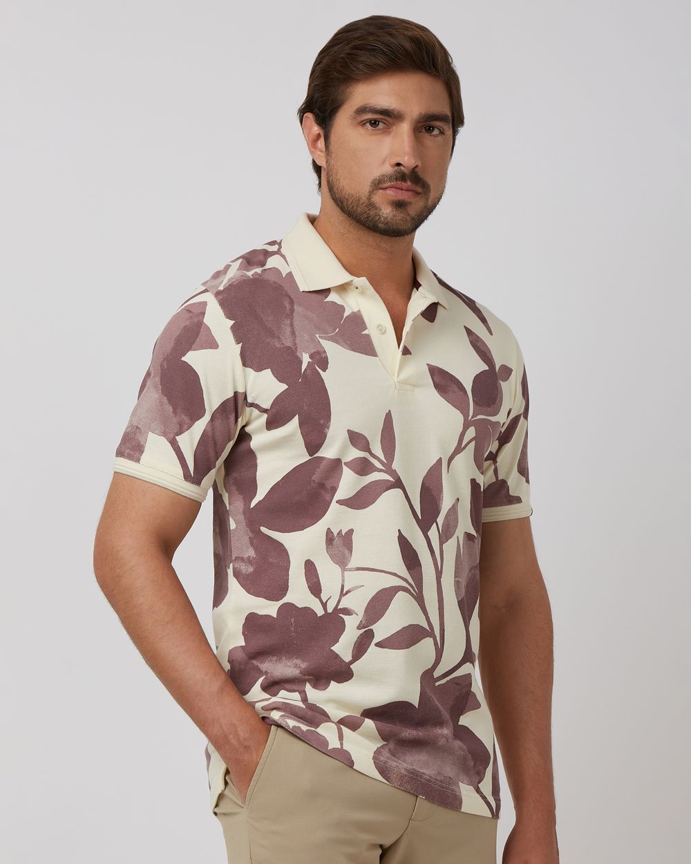 Off White Floral Print Slim Fit Polo