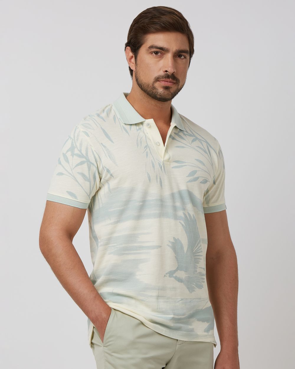 Off White Textured Plain Slim Fit Henley