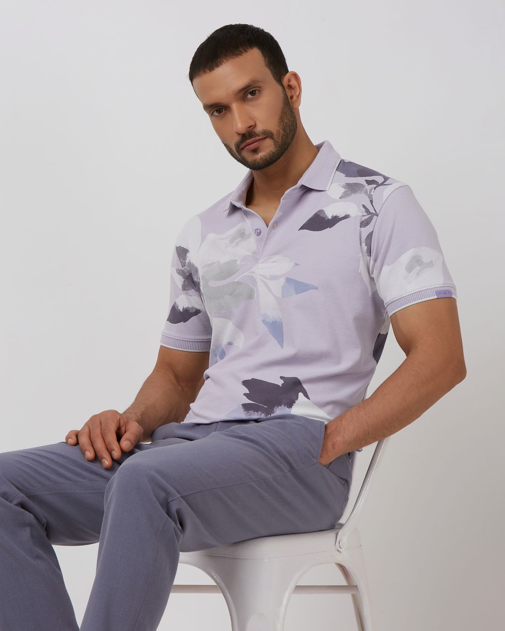 Lilac Floral Print Slim Fit Polo