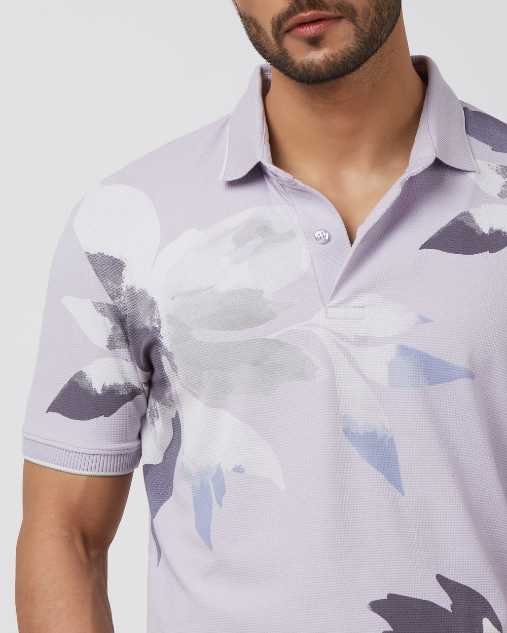 Lilac Floral Print Slim Fit Polo