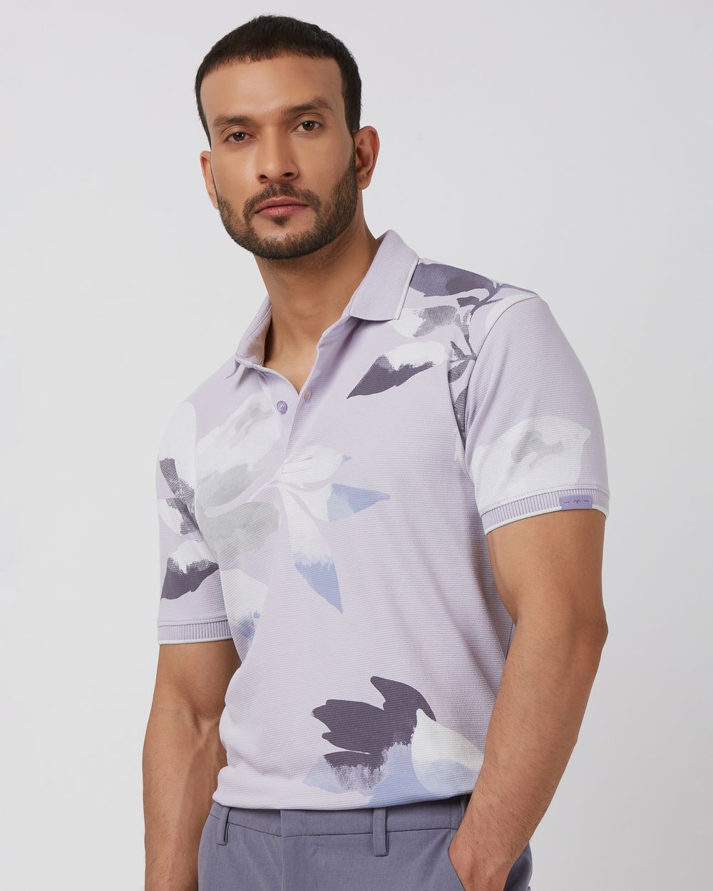 Lilac Floral Print Slim Fit Polo