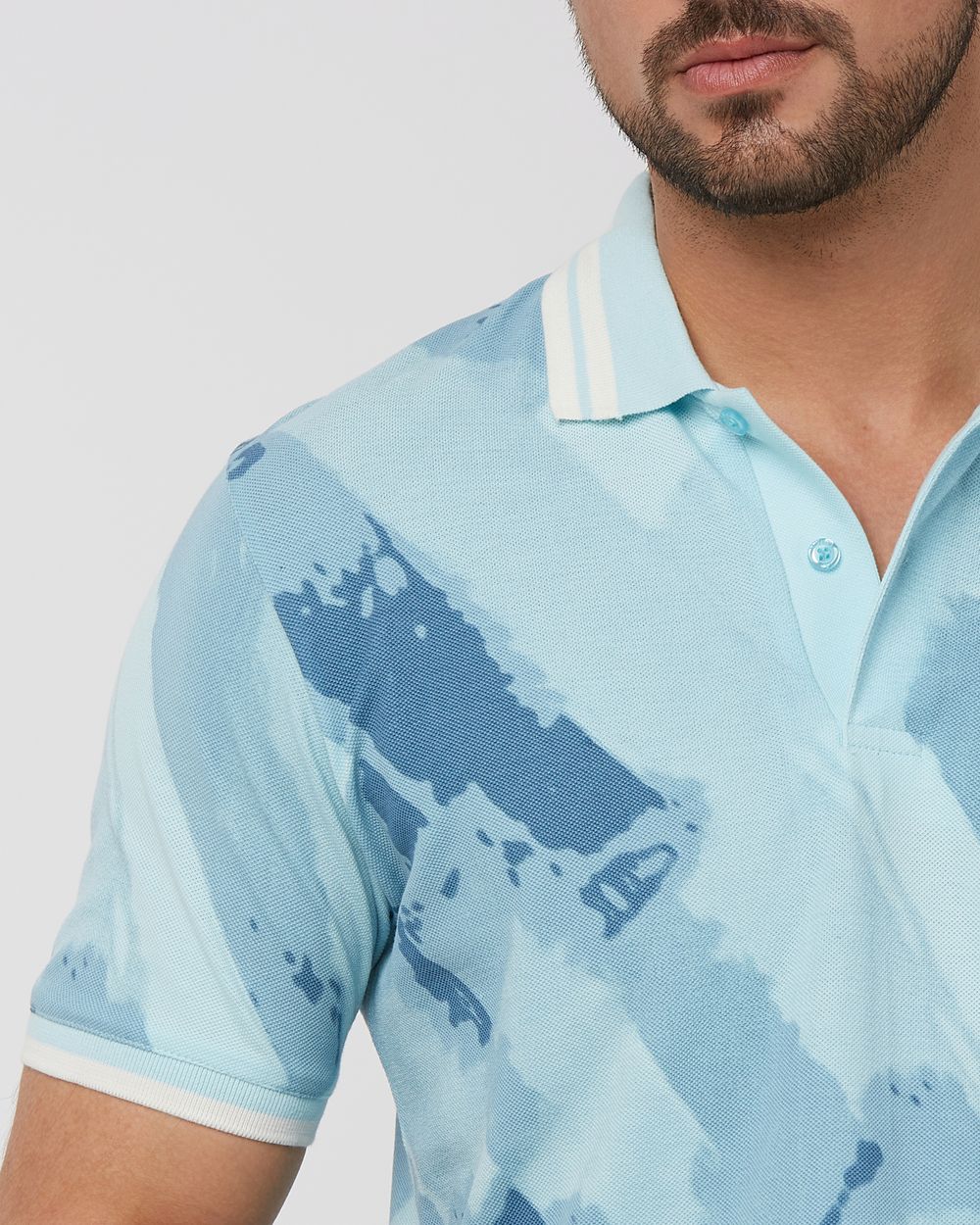 Light Blue Abstract Print Slim Fit Polo
