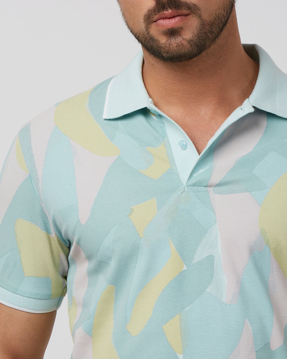 Light Green Abstract Print Slim Fit Polo