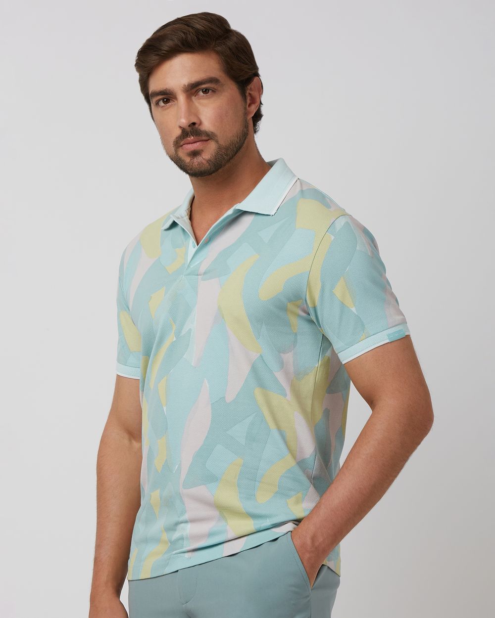 Light Green Abstract Print Slim Fit Polo