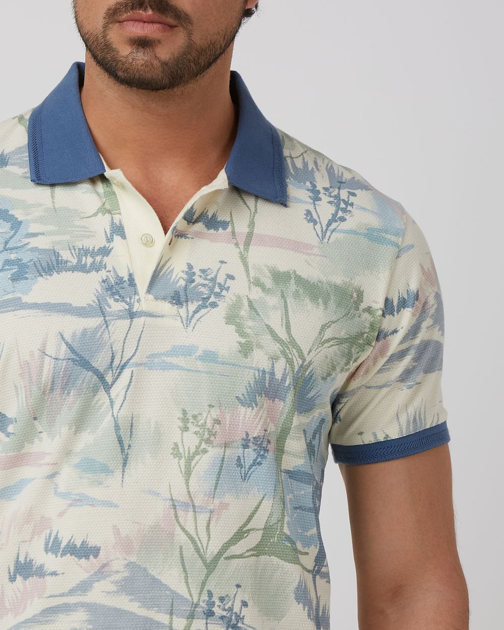 Off White Printed Slim Fit Polo