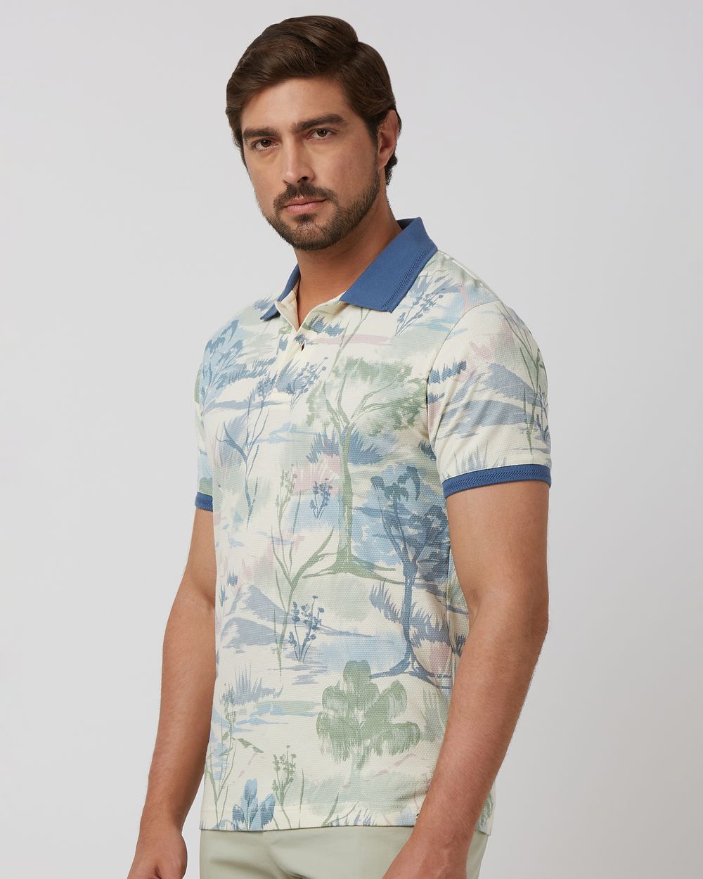 Off White Printed Slim Fit Polo