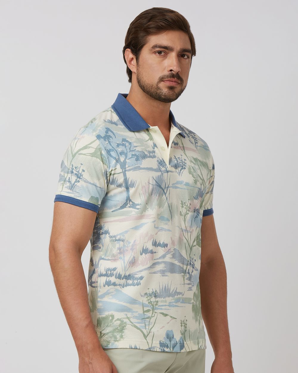 Off White Printed Slim Fit Polo