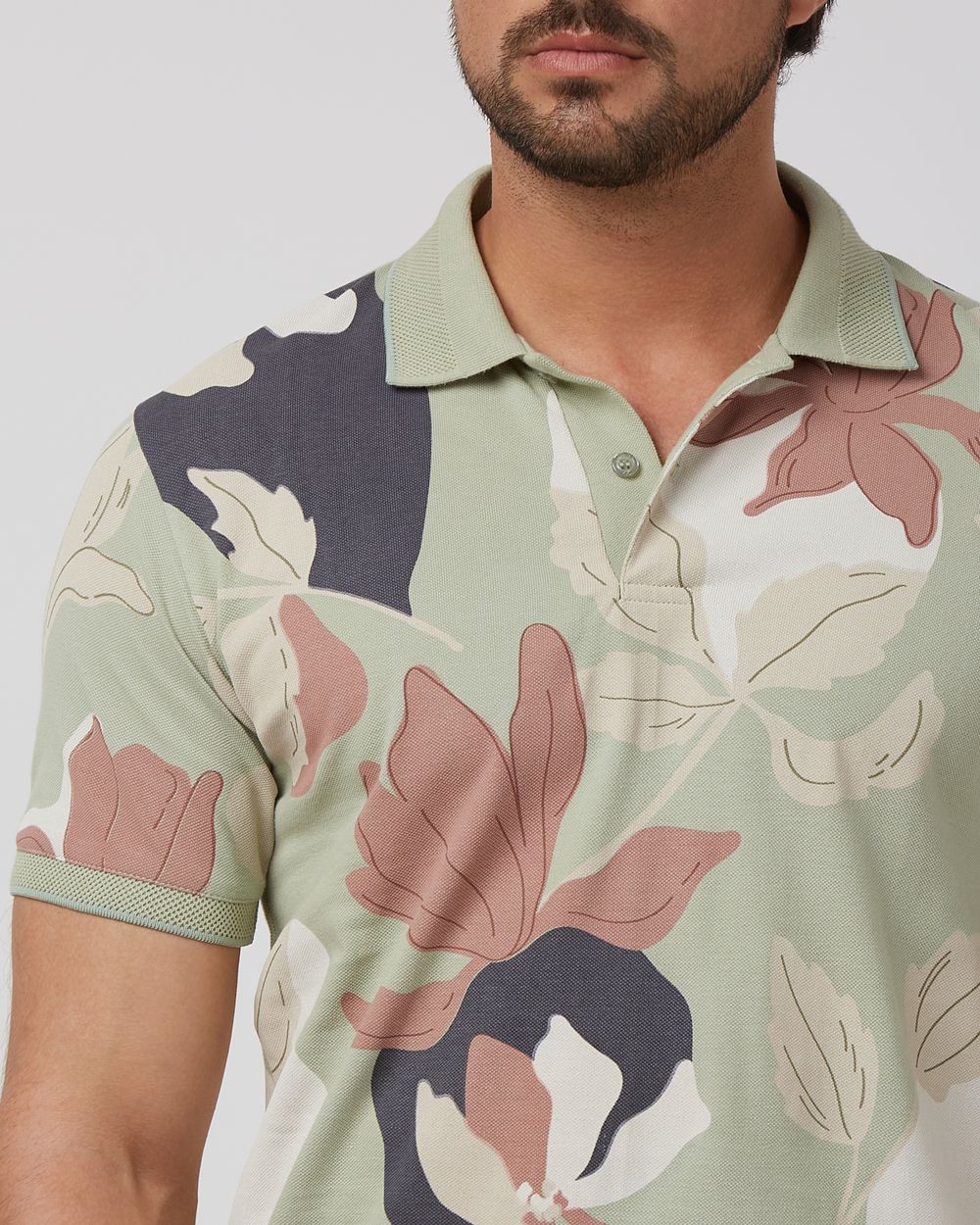 Light Green Floral Print Slim Fit Polo