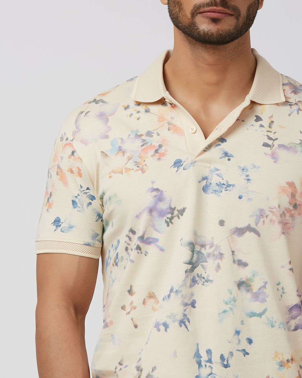 Off White Floral Print Slim Fit Polo
