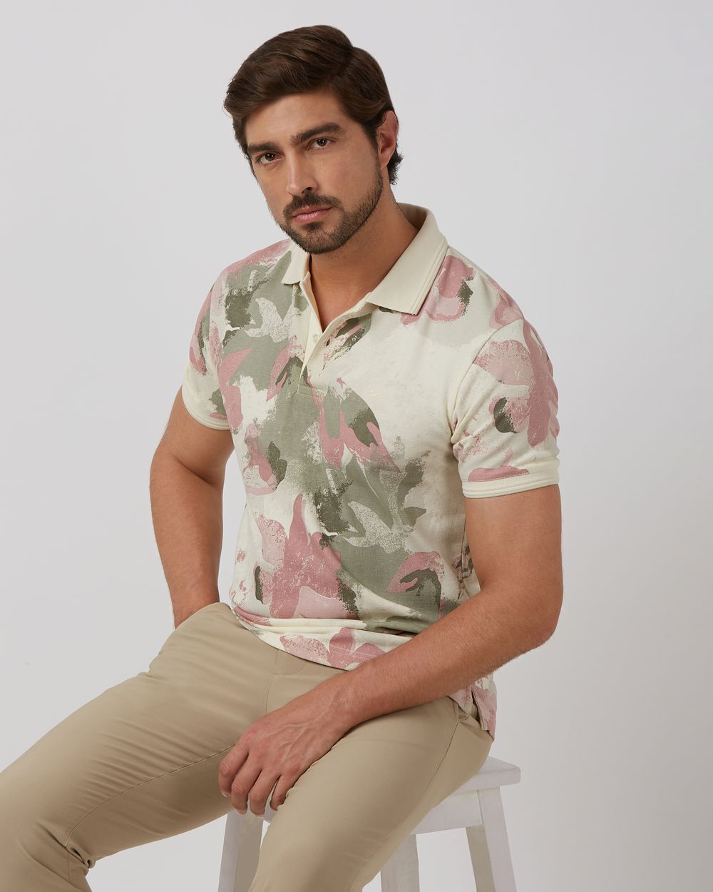 Off White Floral Print Slim Fit Polo