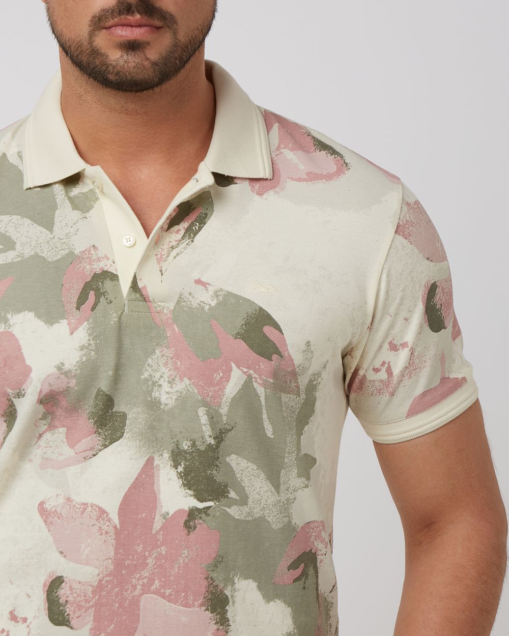Off White Floral Print Slim Fit Polo