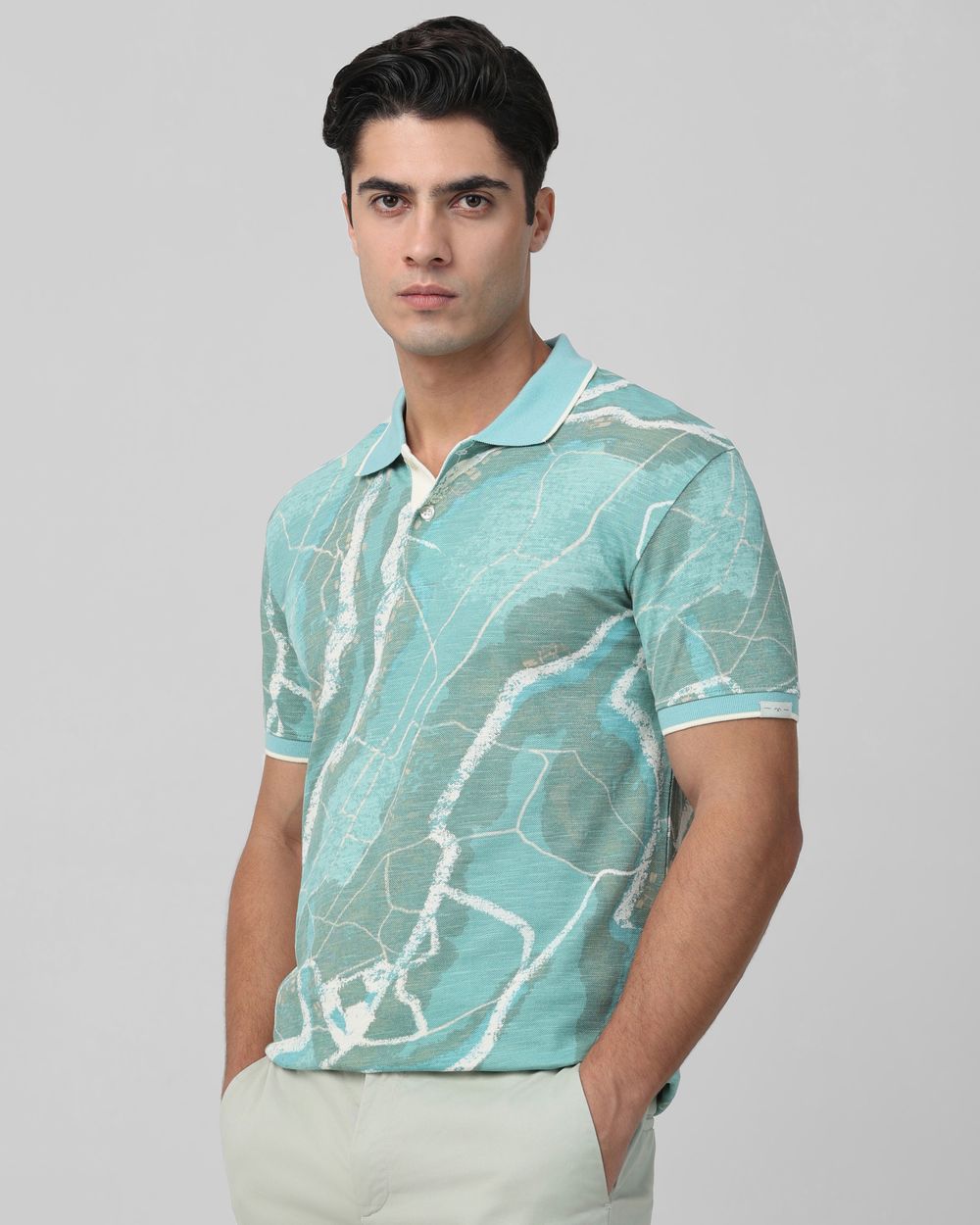 Light Green Abstract Print Slim Fit T-Shirt