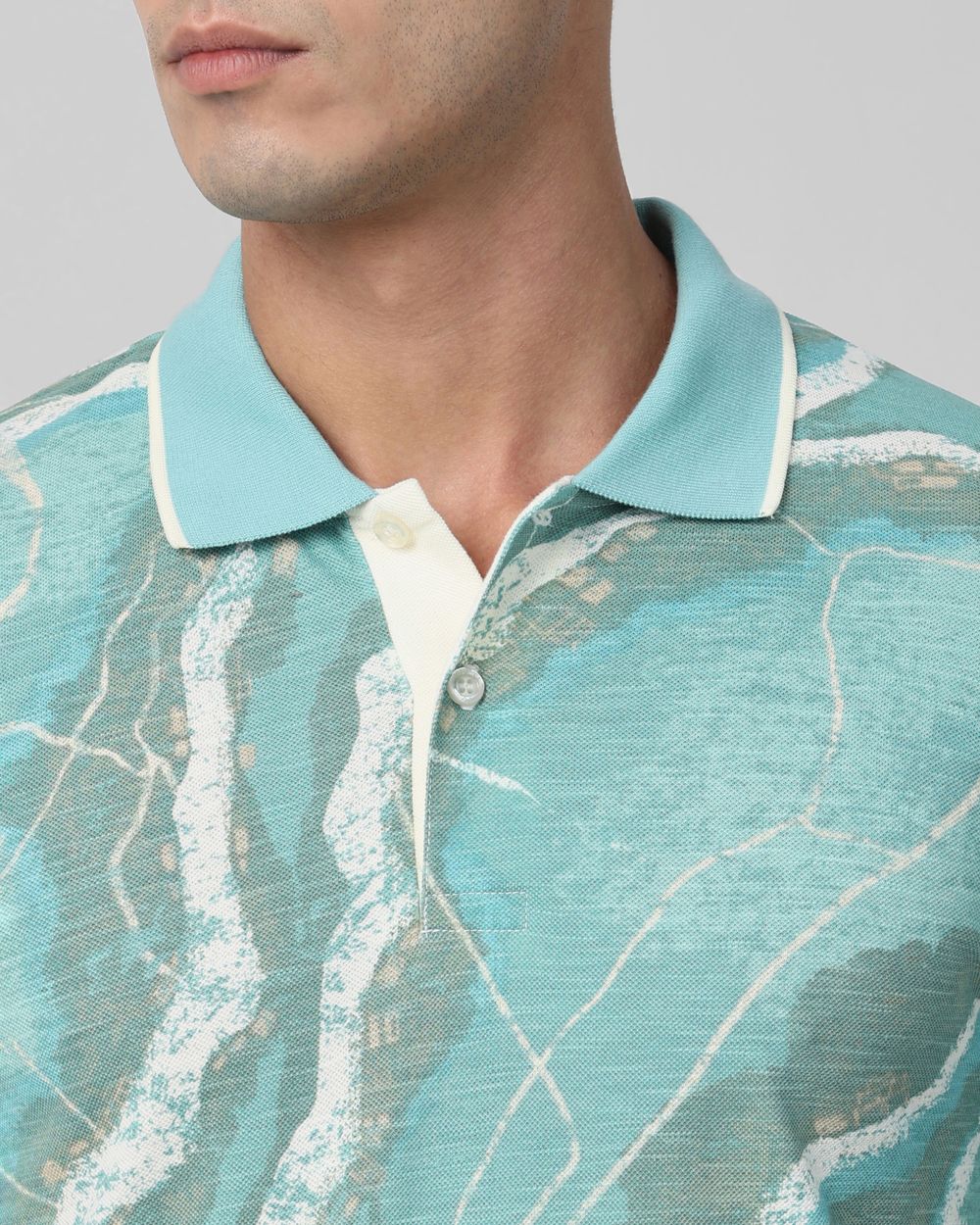 Light Green Abstract Print Slim Fit T-Shirt